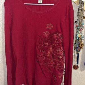 Lucky Brand Red Graphic Blouse